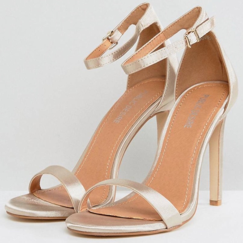Public Desire Beige Satin Heeled Sandals